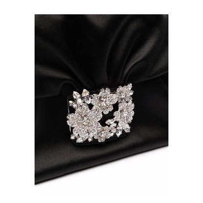 Roger Vivier RV Bouquet Strass Buckle Drapé Mini Satin Clutch Bag - Black