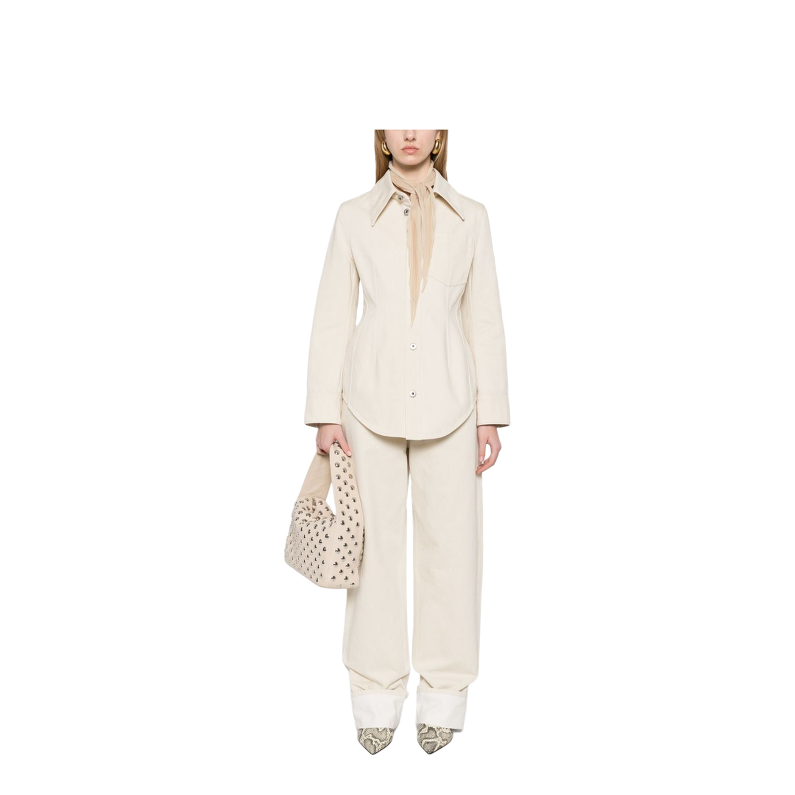 Colored Turned Up Jeans in Pale Meringue