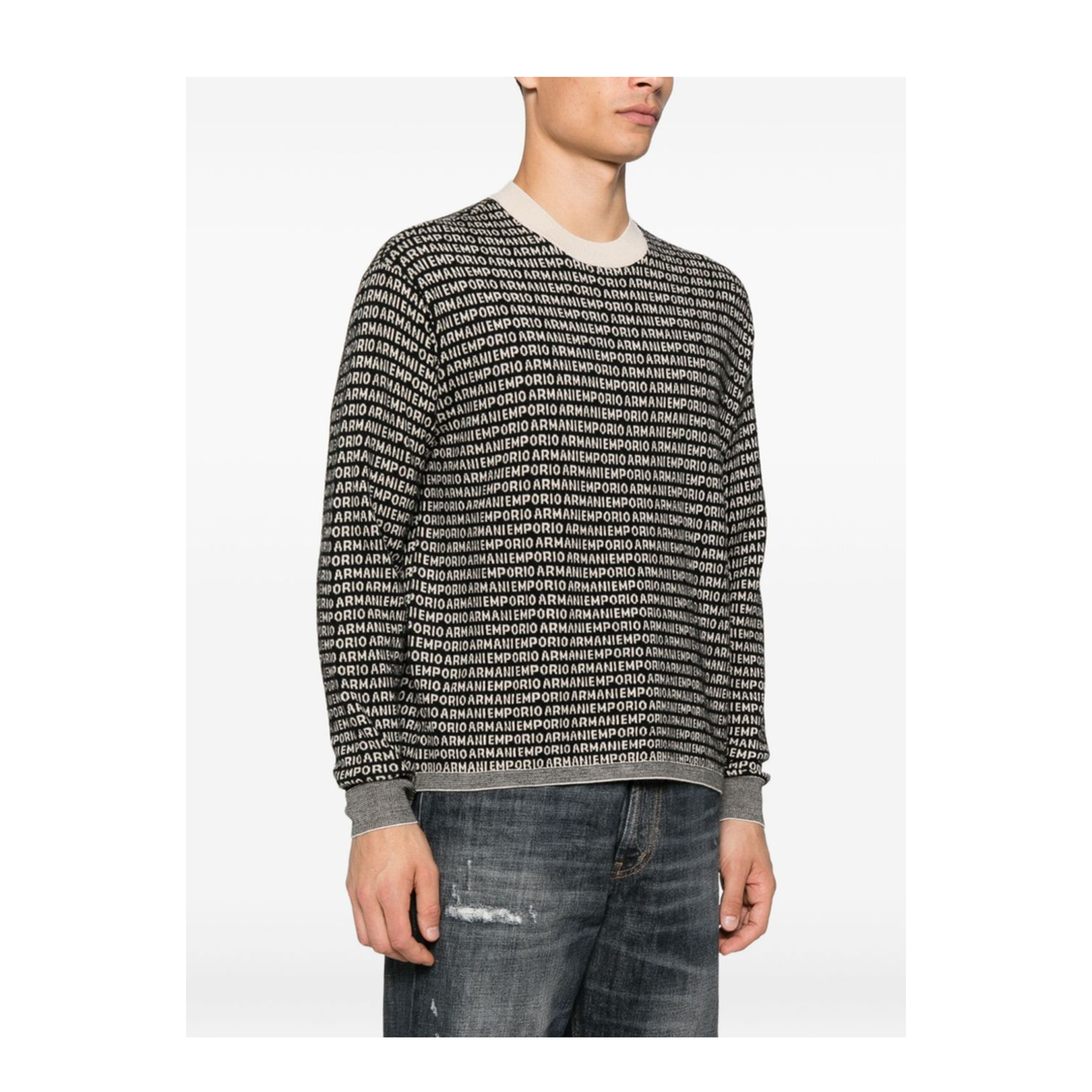 Virgin-wool jumper with all-over jacquard signature logo