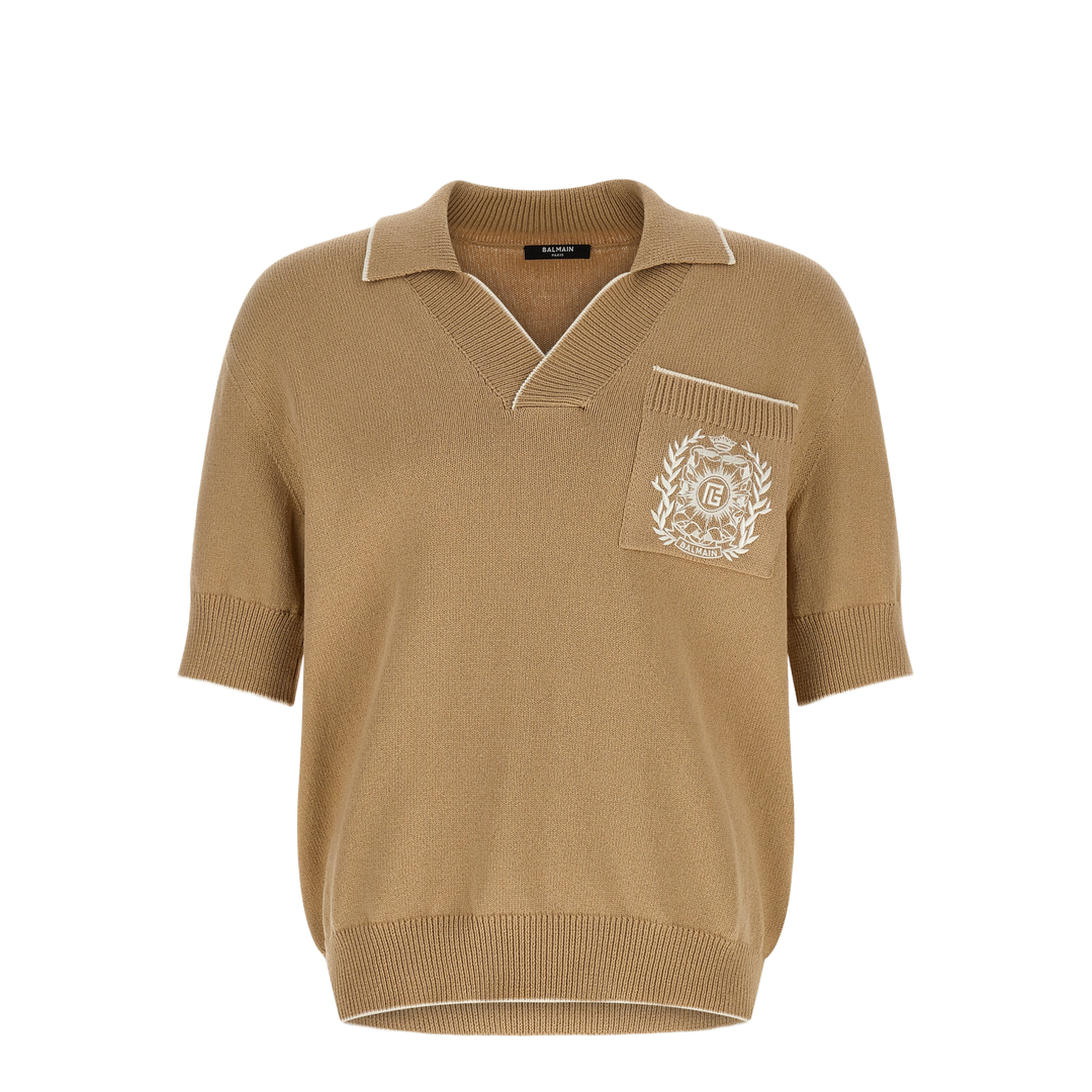 Écusson Knit Polo Shirt Beige