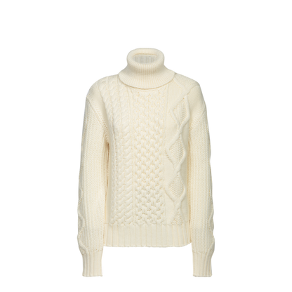 White Turtleneck Knitting Sweater in Virgin Wool
