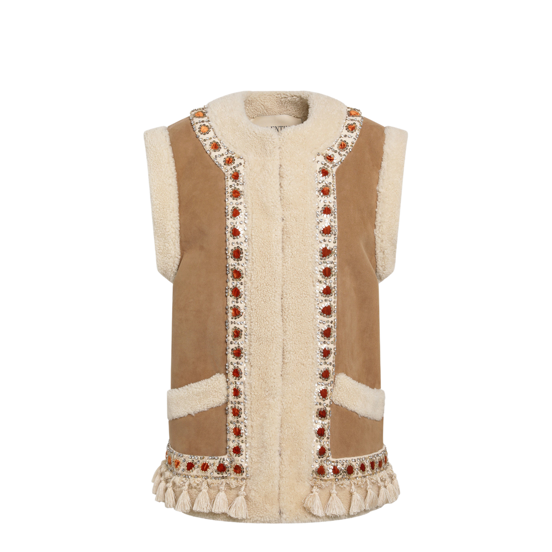 MAYFEYR - Valentino - Camel Shearling And Suede Vest - 9B3NL0AD9FCCSA