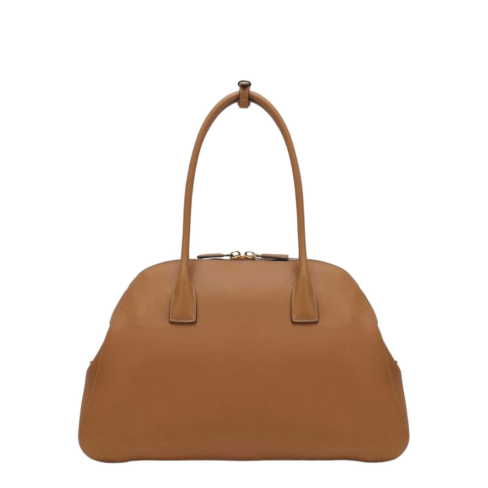 Caramel Medium Leather Tote Bag With Zipper Closure