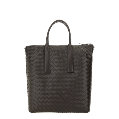 Intrecciato Leather Tote Bags - Fondant/Brown