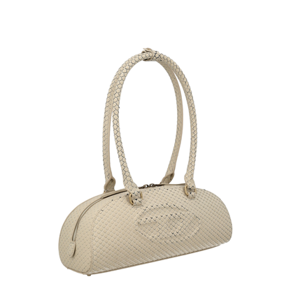 1DR Dome Elongated Snake-Effect Leather Shoulder Bag - Beige