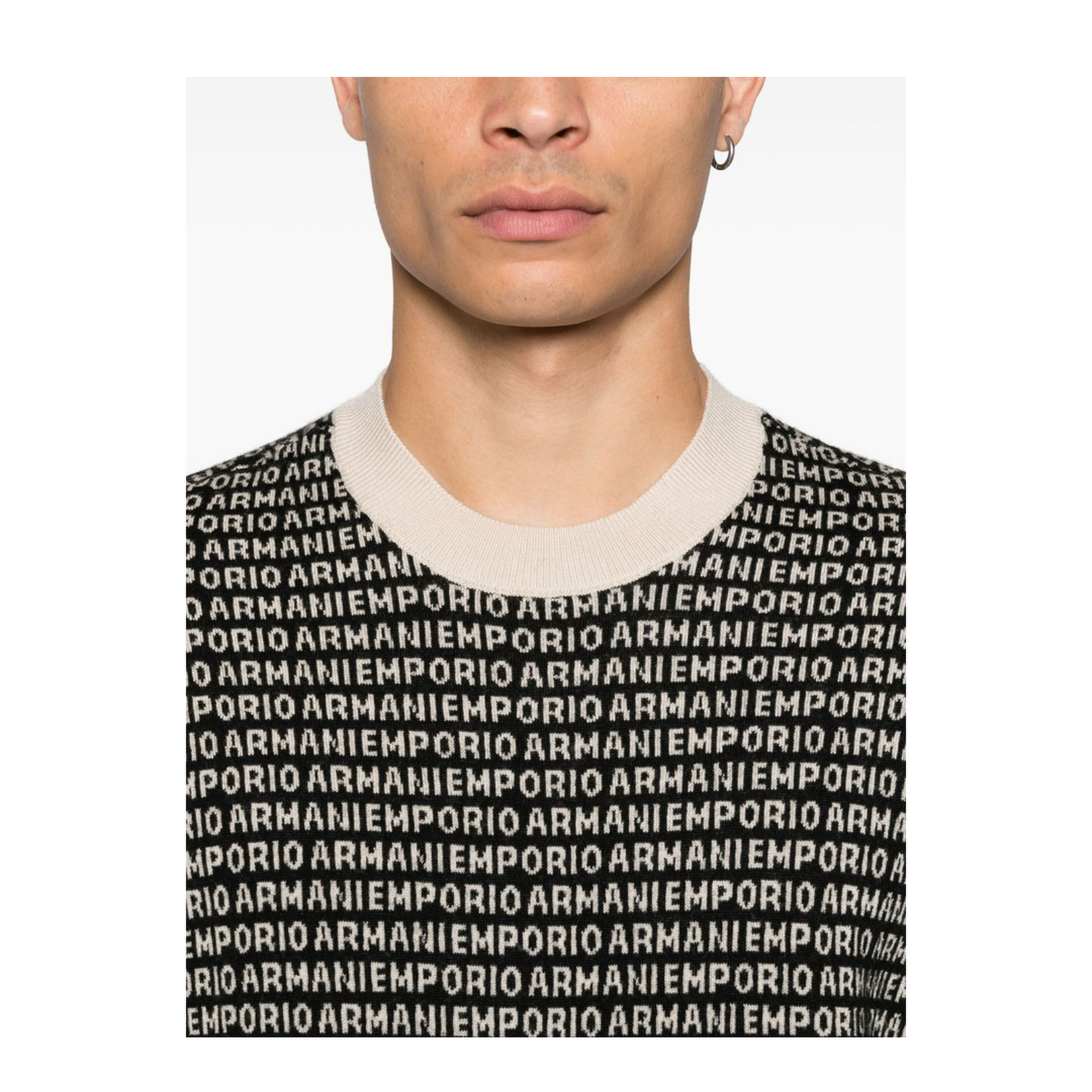 Virgin-wool jumper with all-over jacquard signature logo