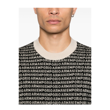 Virgin-wool jumper with all-over jacquard signature logo