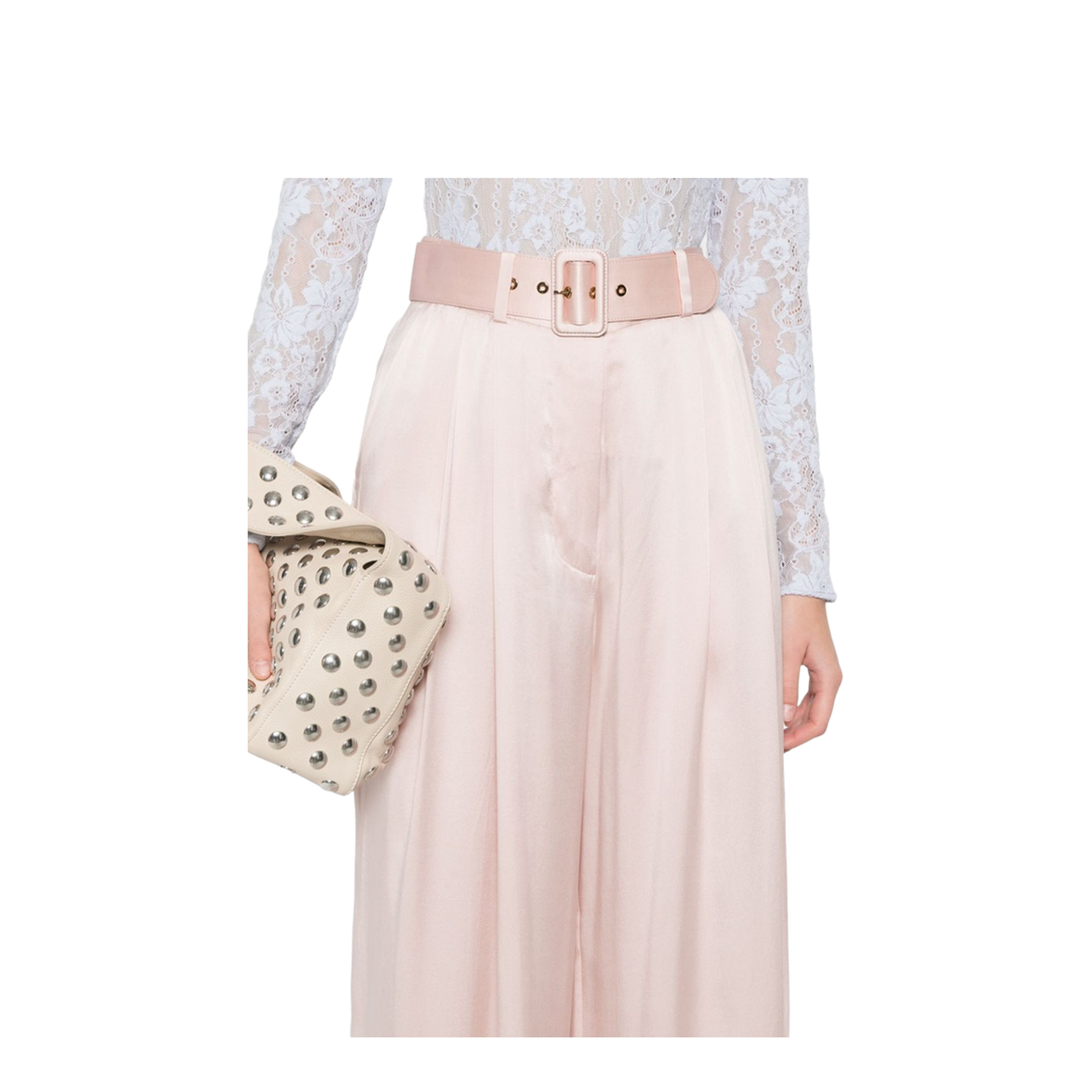 Pink Pastel Silk Wide-Leg Tuck Pant
