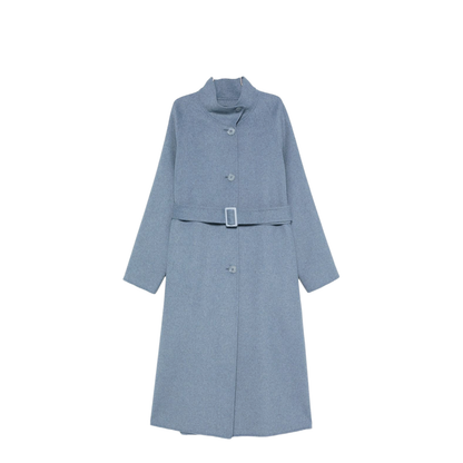 Mock-neck Wool-blend Coat with Matching Belt