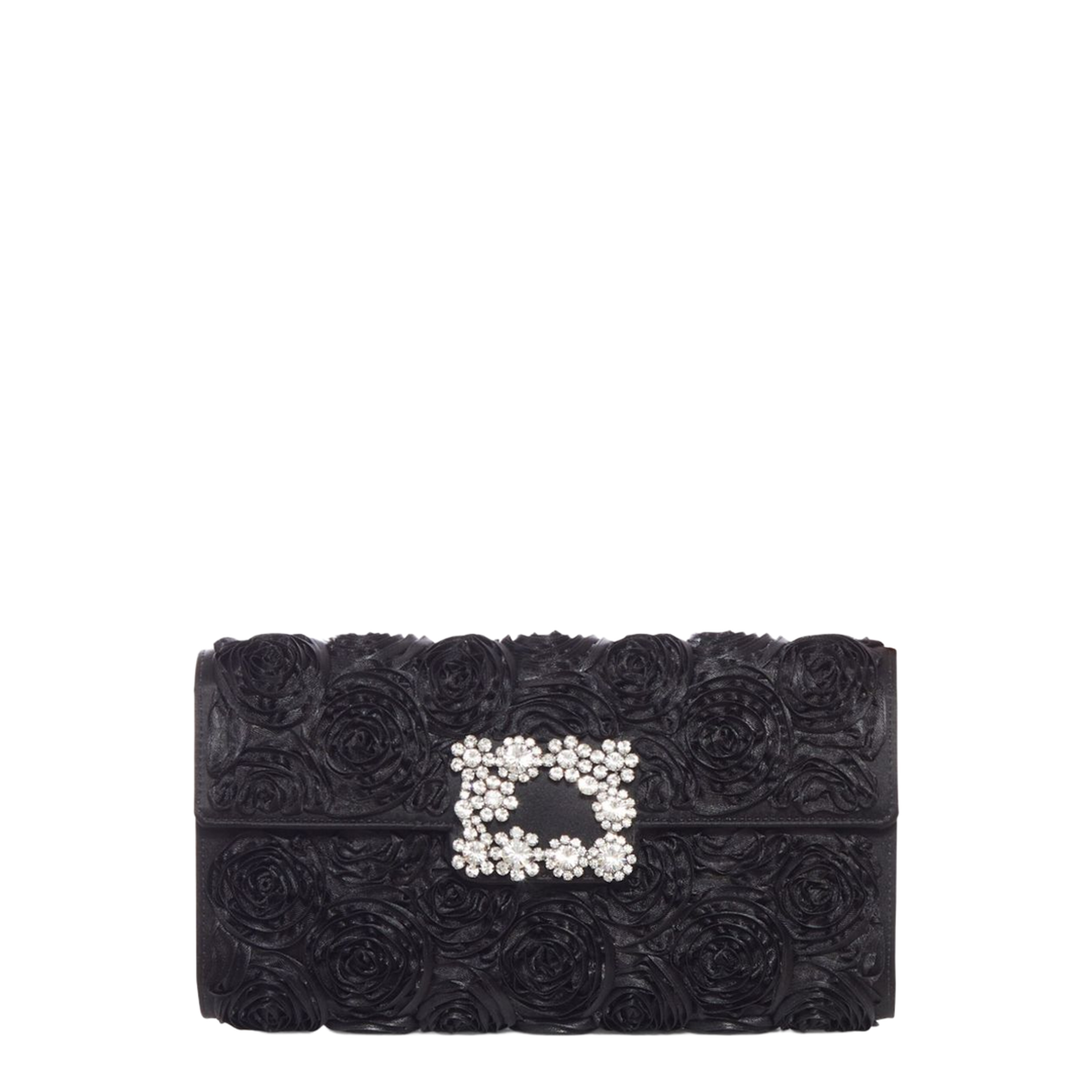 Satin Bag with Crystal Buckle and Rose Detail
