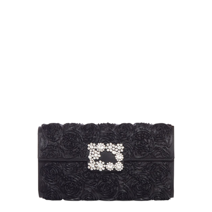 Satin Bag with Crystal Buckle and Rose Detail