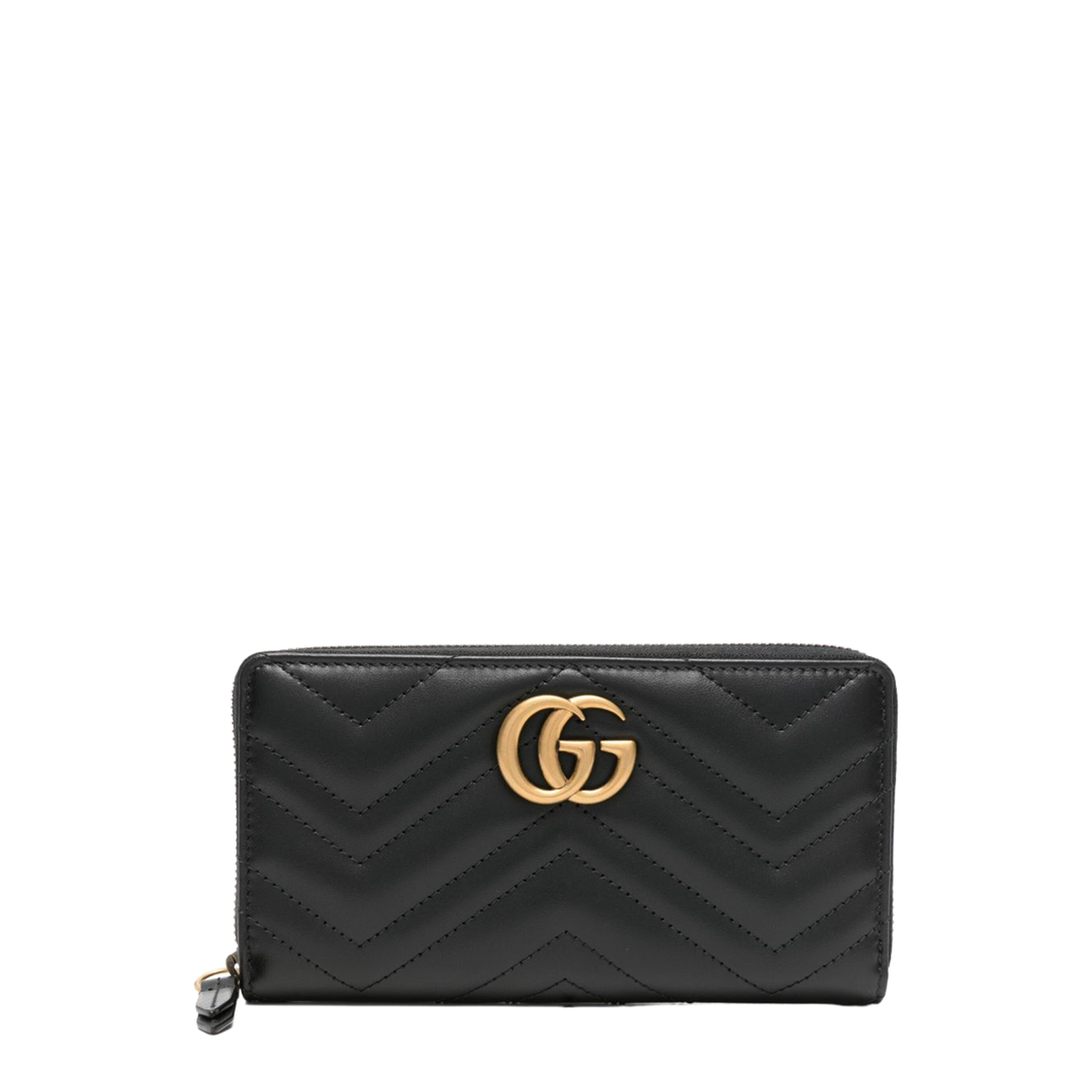 Black Chevron Leather Zip Around Wallet