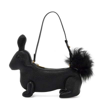 Rabbit Baguette Leather Shoulder Bag