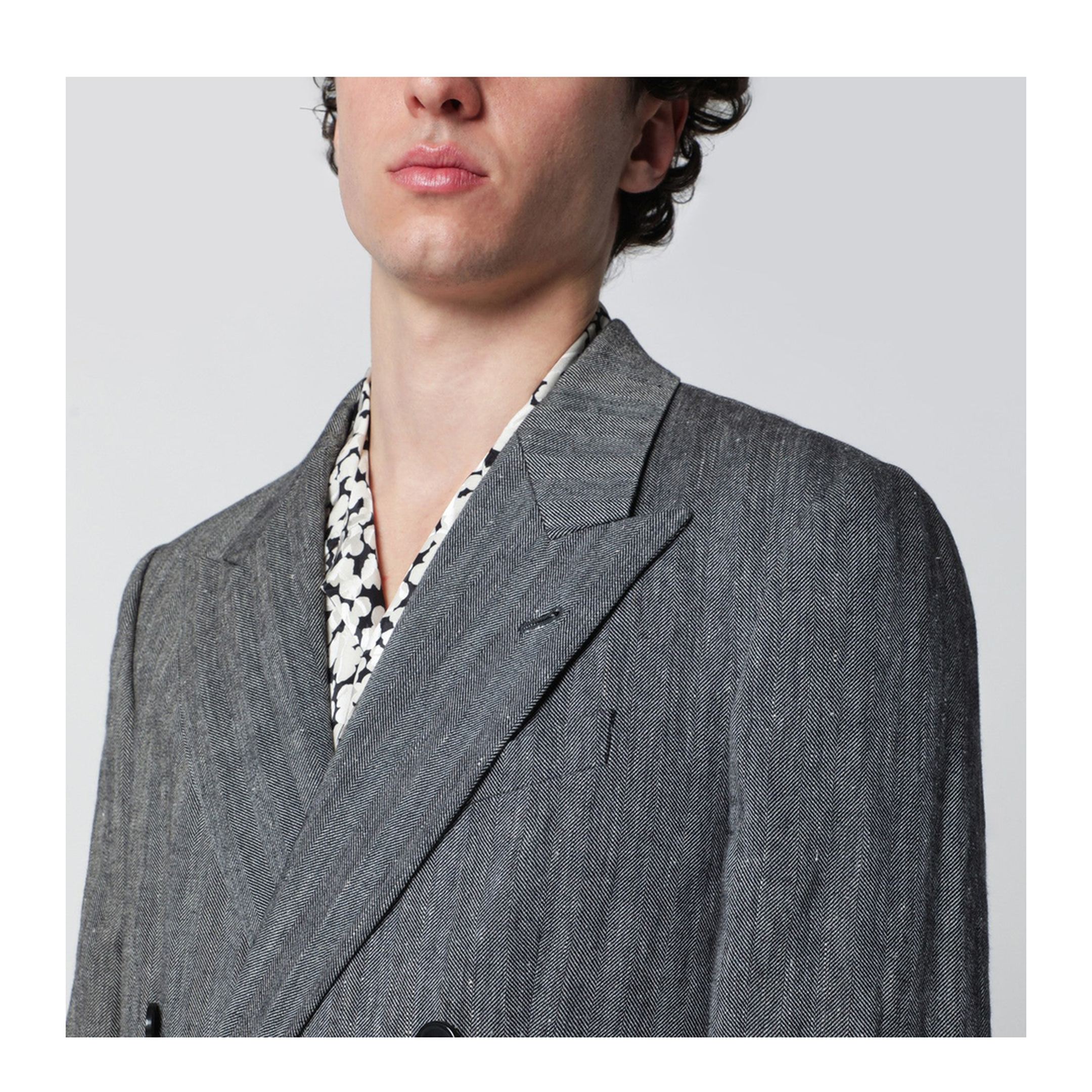 Black Herringbone Double-Breasted Jacket