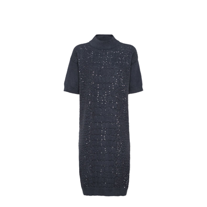 Dress with Dazzling Croc Motif in Navy Blue