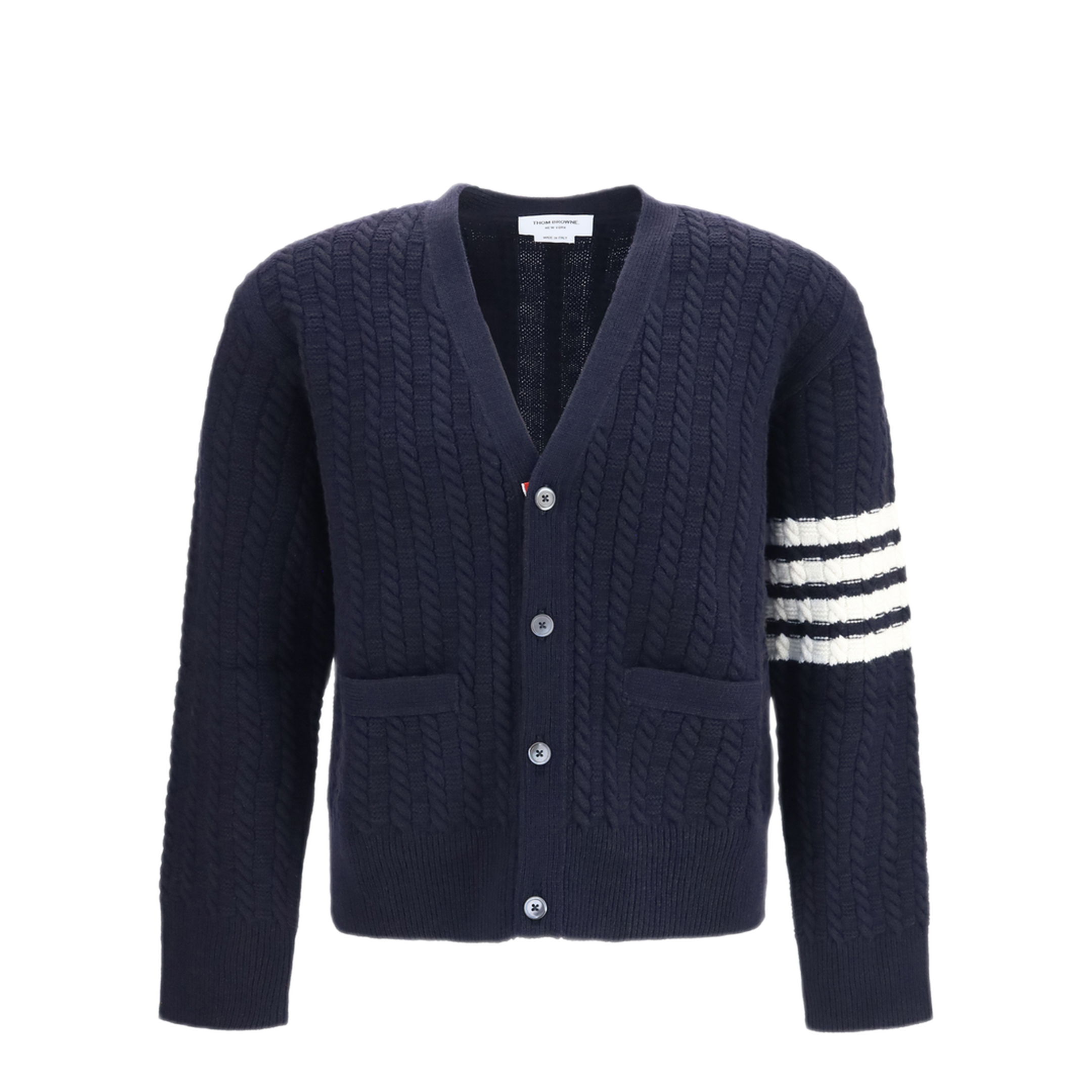 MAYFEYR - Thom Browne - V Neck Sweater With Anchor Embroidery - MKC661AY1005415