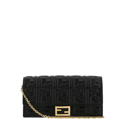 Fendi Baguette Wallet With Thin Chain Crossbody Strap