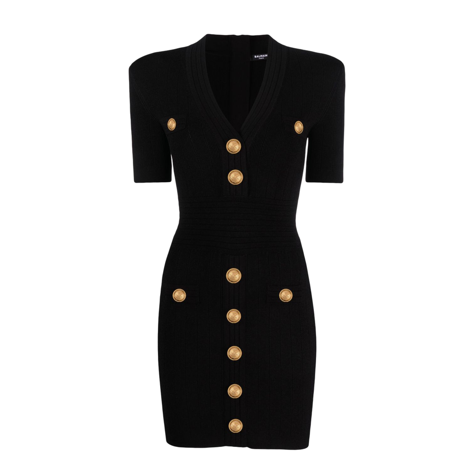 Short Knit Dress with Gold Buttons