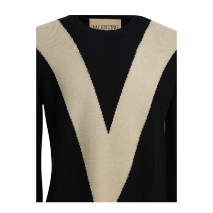 Black Wool Jumper Inlaid V