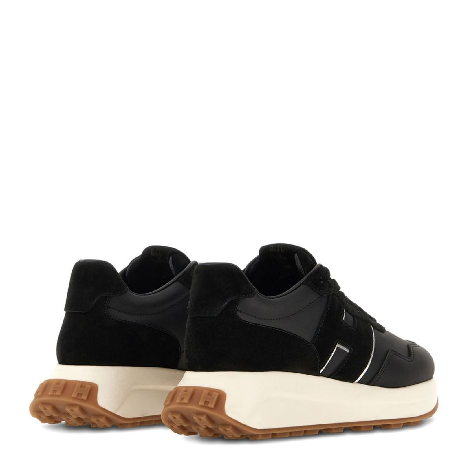 Black Lace-Up Sneakers in Leather and Suede
