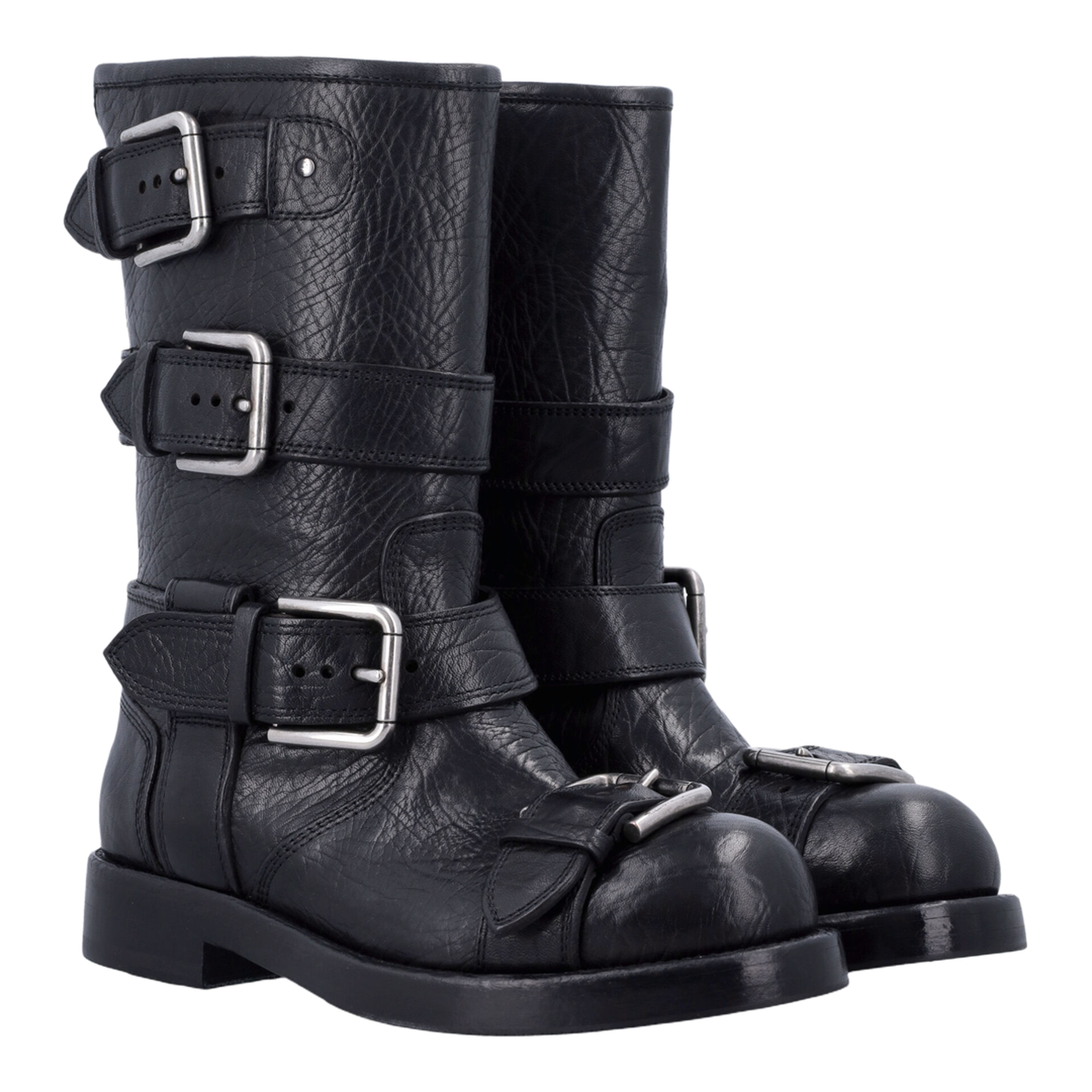 Black leather boots with straps