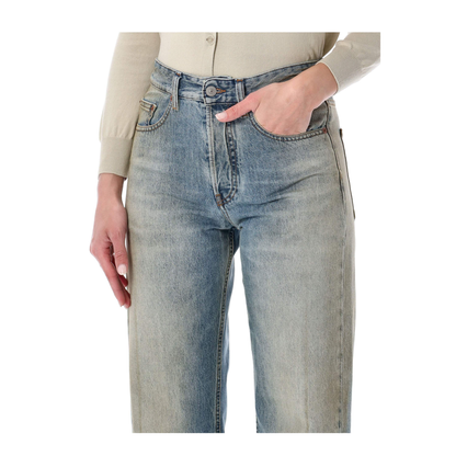 Straight-Leg Trompe-L'Œil Cotton Jeans In Medium Blue