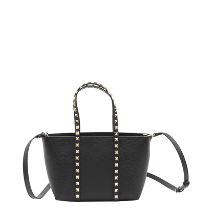 Black Leather Small Rockstud Shopping Bag
