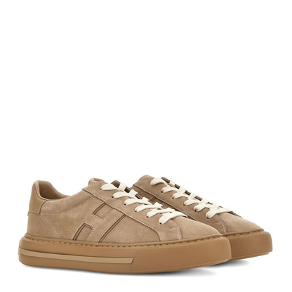 Beige Front Lace-Up Fastening Sneakers