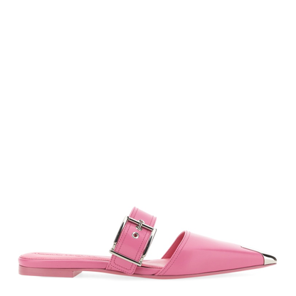 Metal-toe Pointed Flat Leather Mules