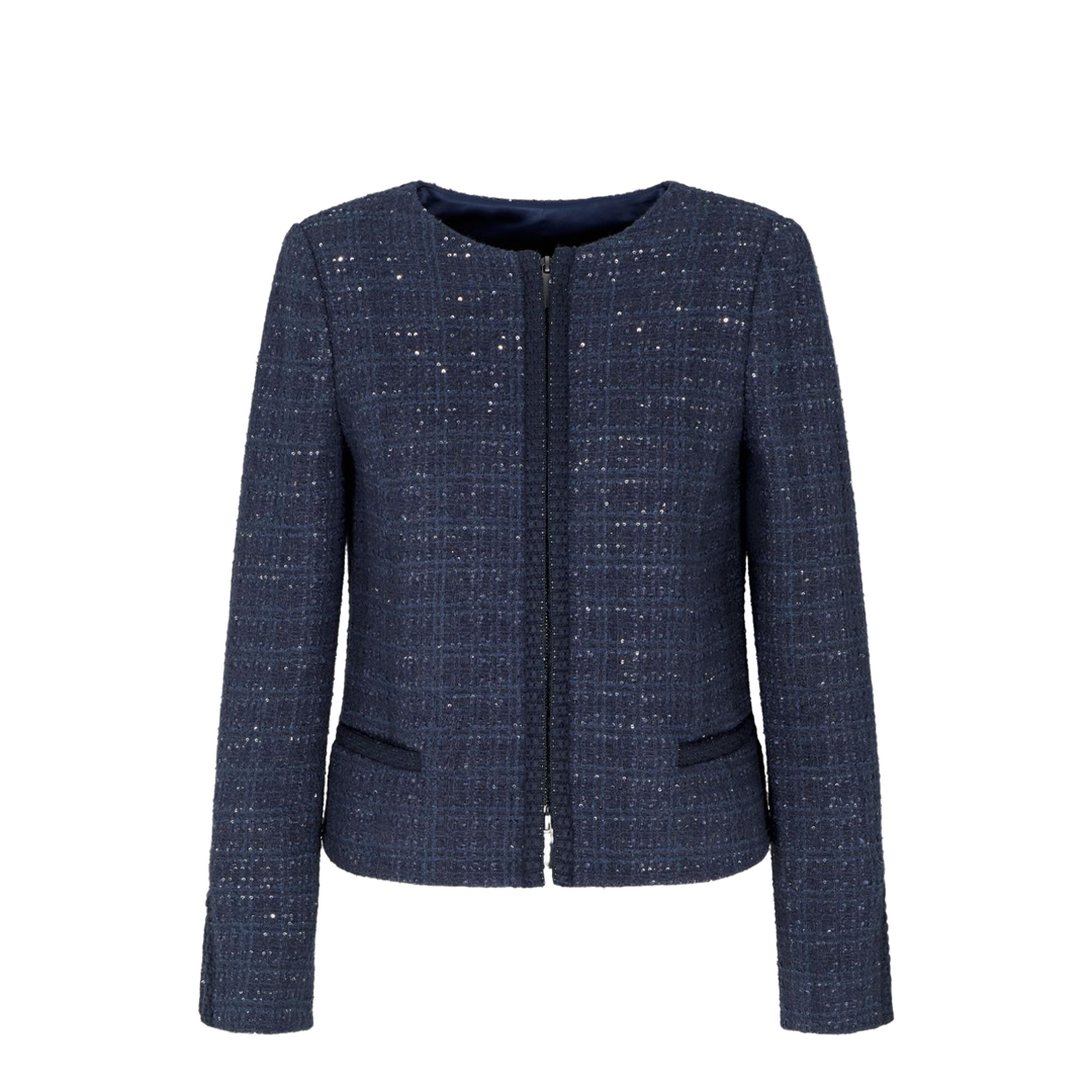 Lurex Tweed Zip-Up Jacket with Micro Sequins