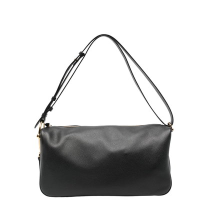 Half Horsebit Large Grained Calf Leather Shoulder Bag - Black
