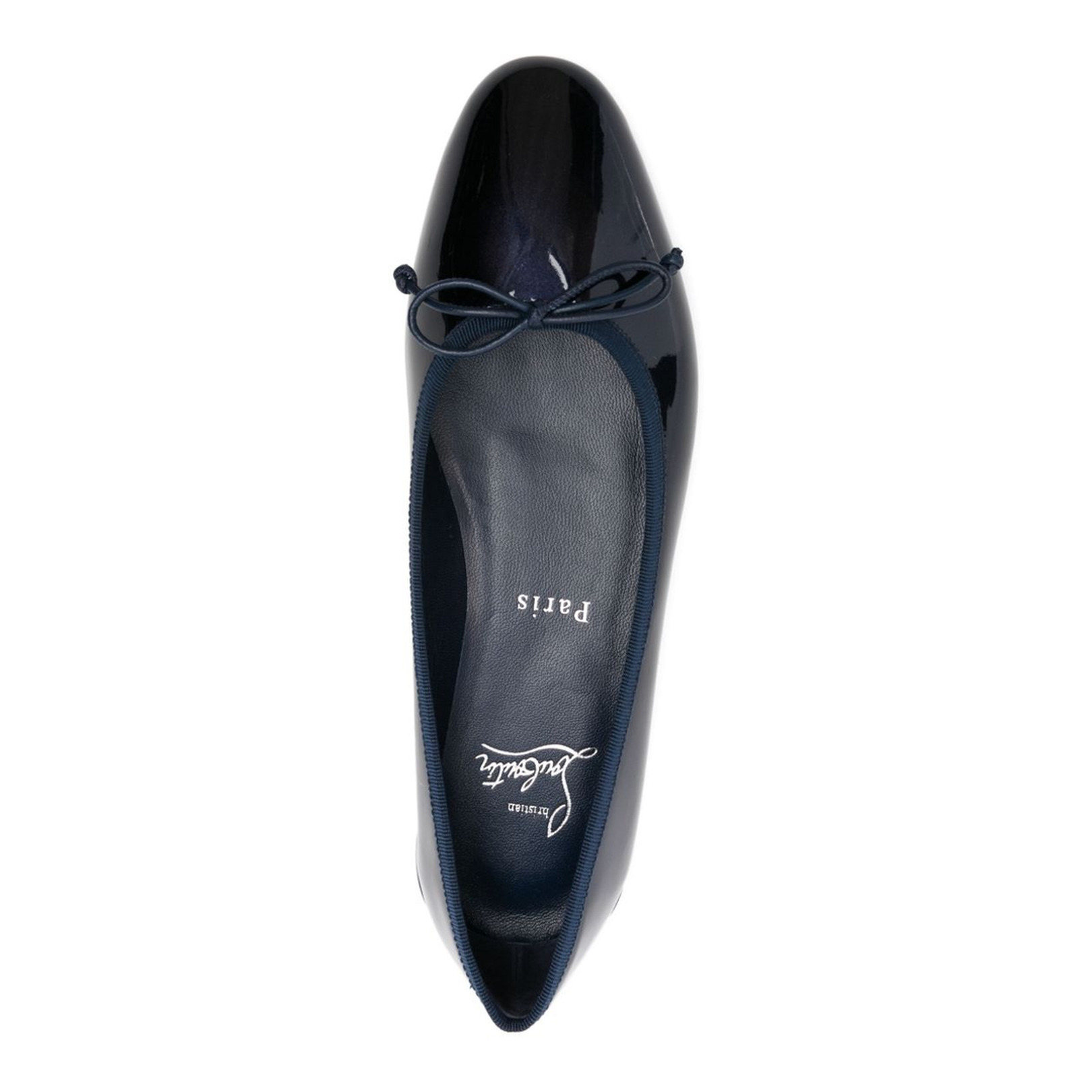 Navy Blue Patent Leather Almond Toe Bow Detail