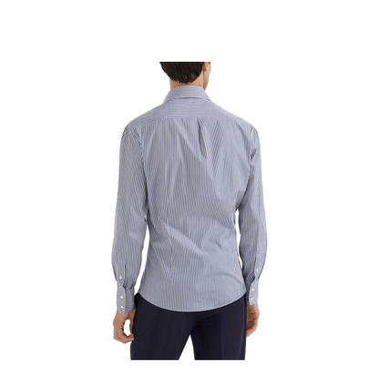 Striped Poplin Shirt in Navy Blue