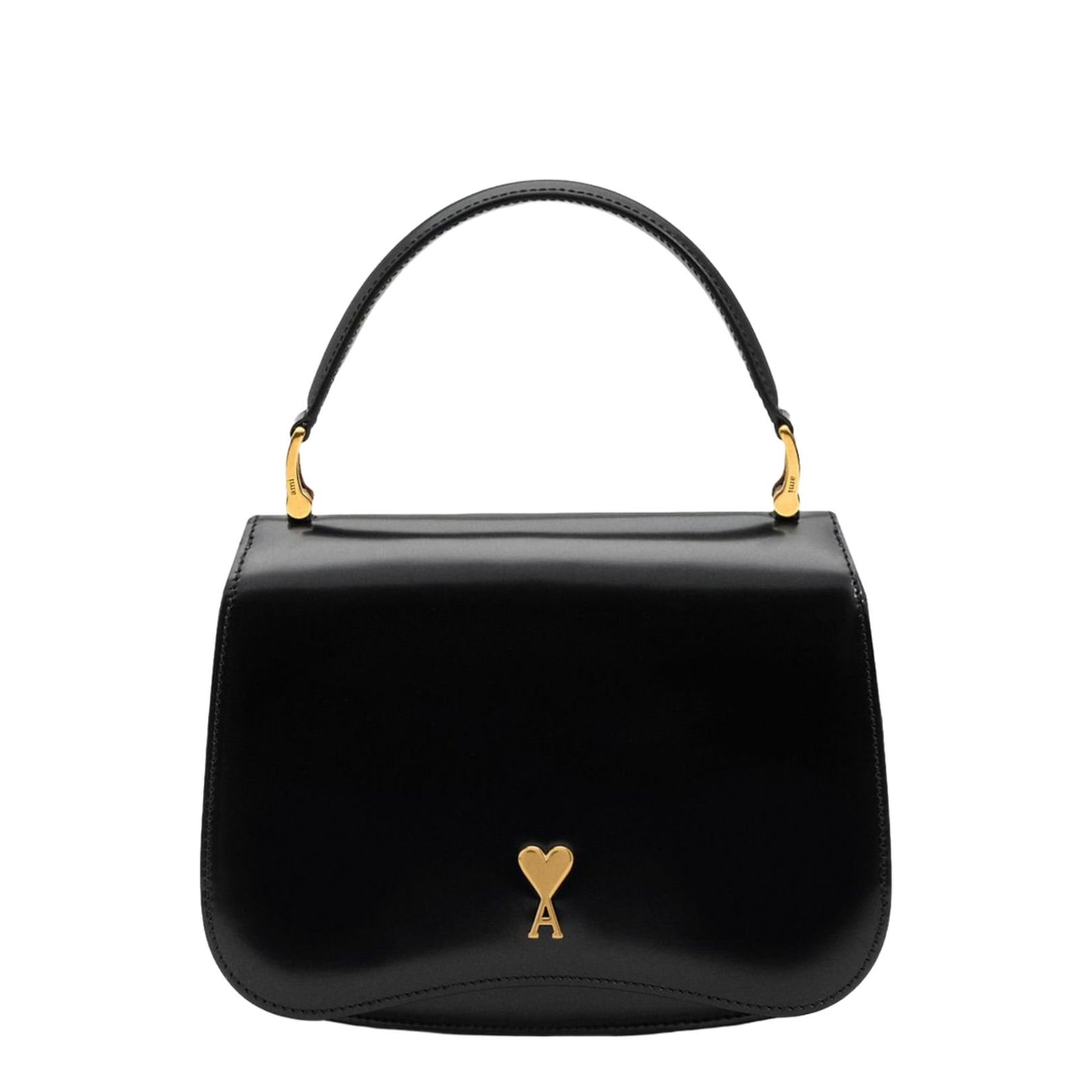 Black Glazed Leather Top Handle Bag