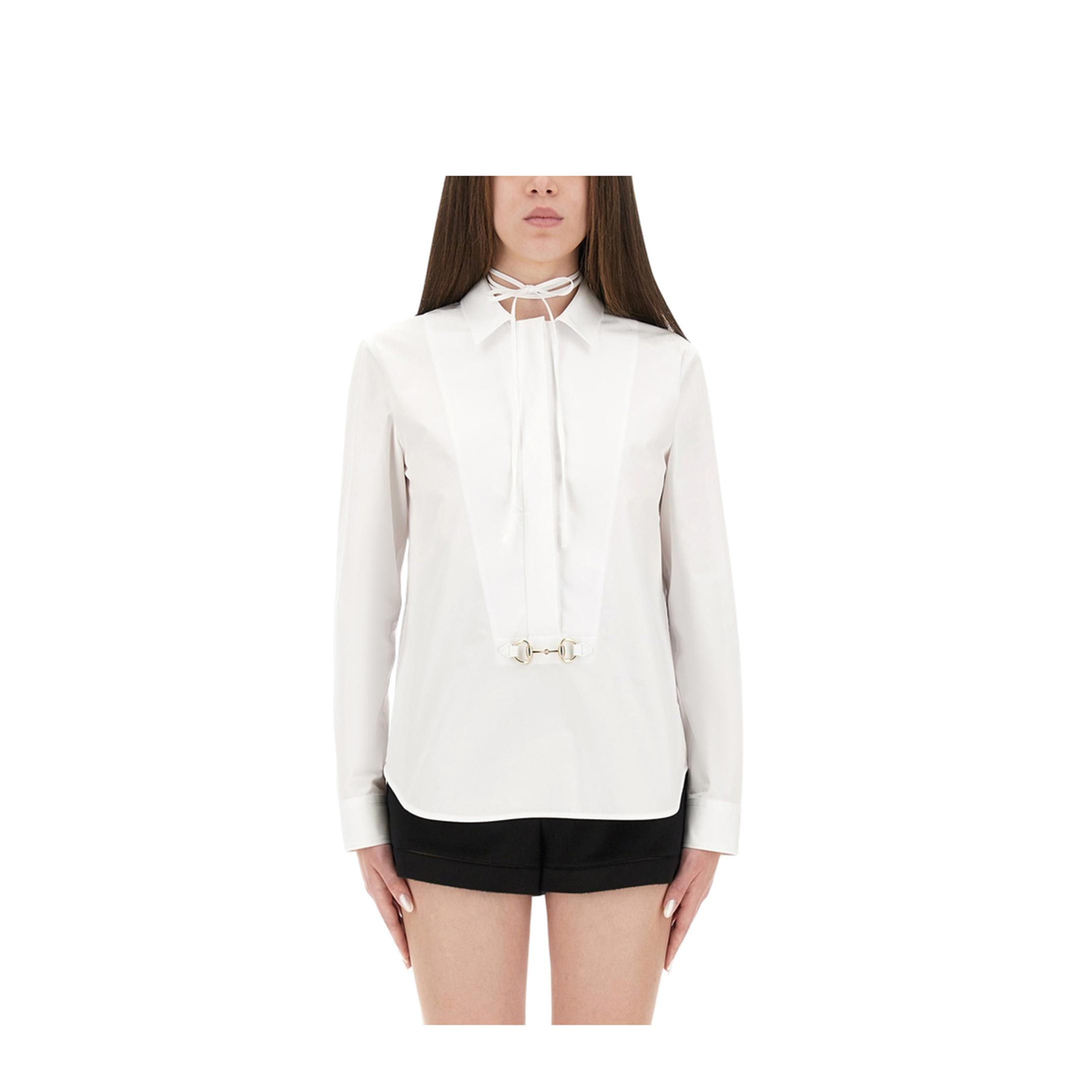Cotton Poplin Shirt with Horsebit in White
