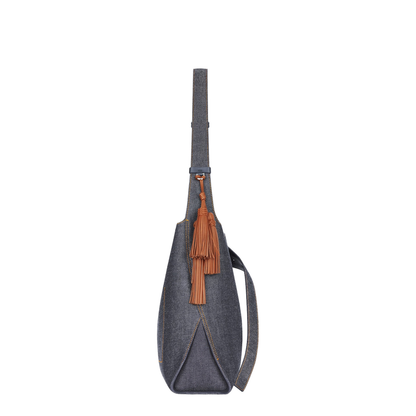 Medium Belted Hobo Bag in Denim