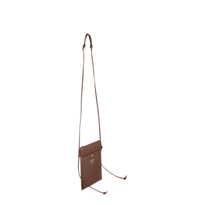 Logo Printed Sharp Leather Crossbody Bag - Brown