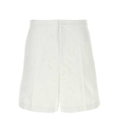 White Cotton Blend Bermuda Shorts