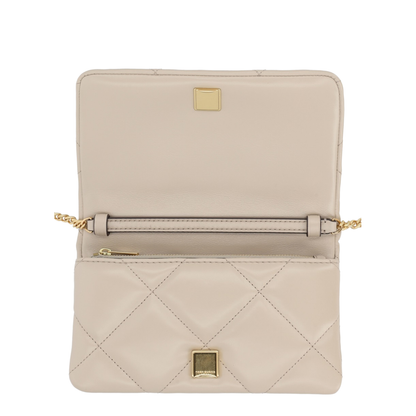 Kira Diamond Quilt Clover Medium Leather Chain Wallet - Light Stone