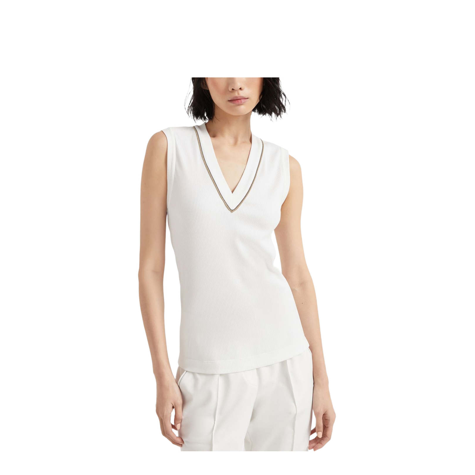 Ribbed Jersey Top in Off-White