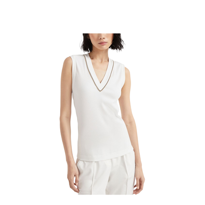 Ribbed Jersey Top in Off-White