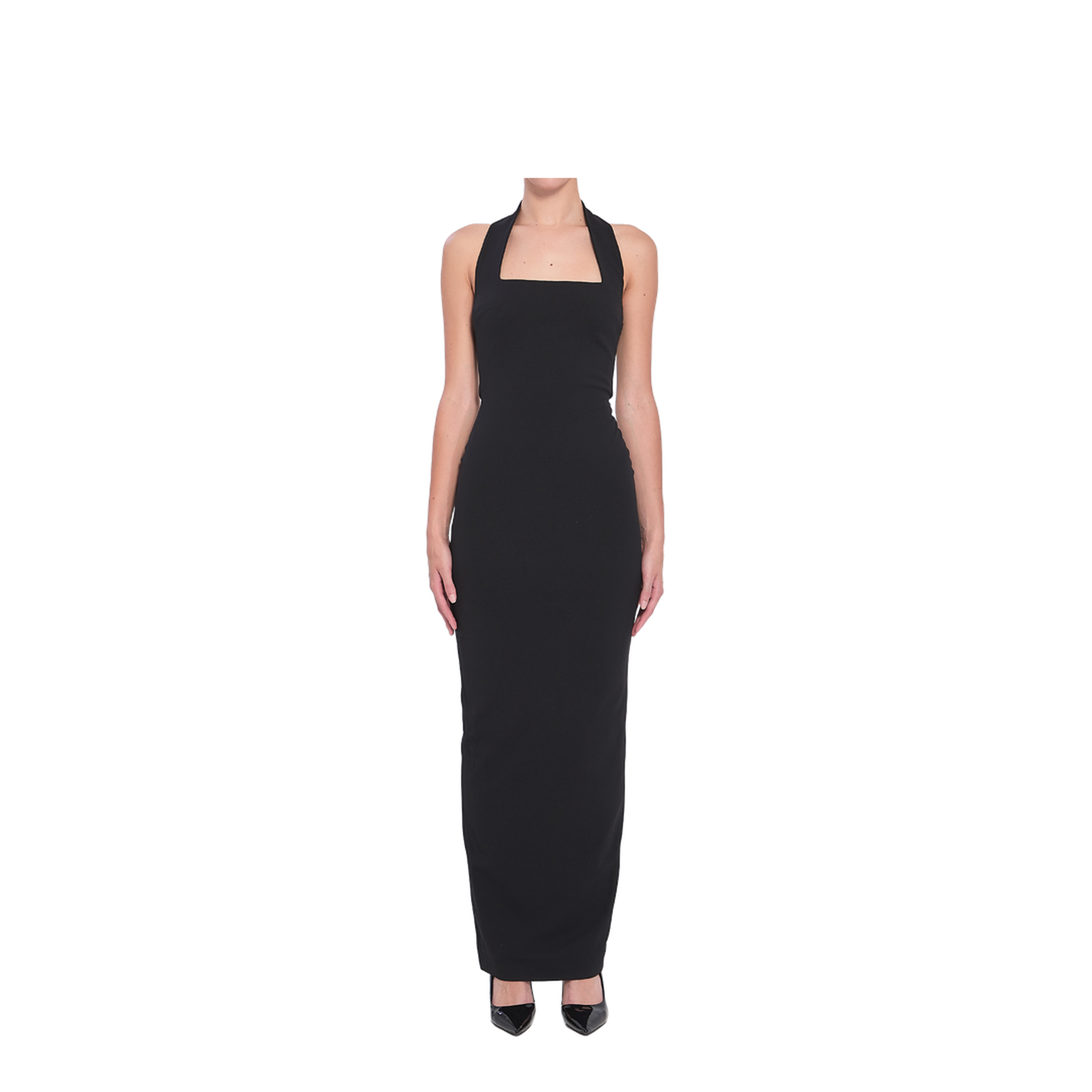 Black Rear Zip Fastening Halterneck Square Neck