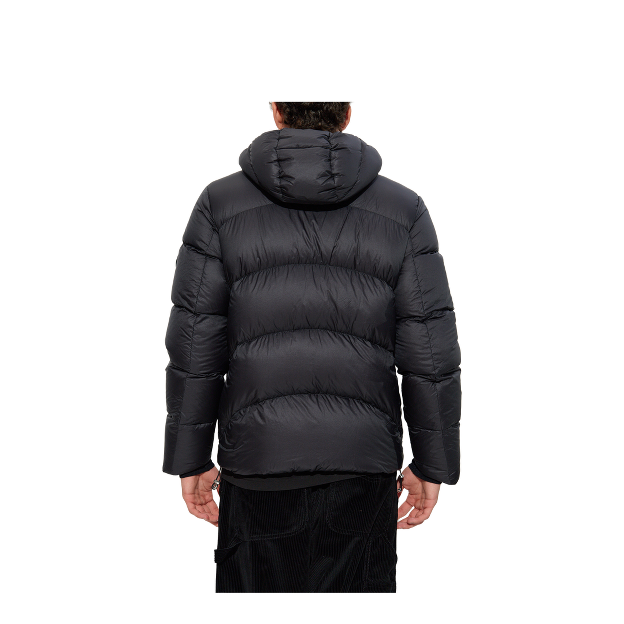 Black Fulcran Hooded Short Down Jacket