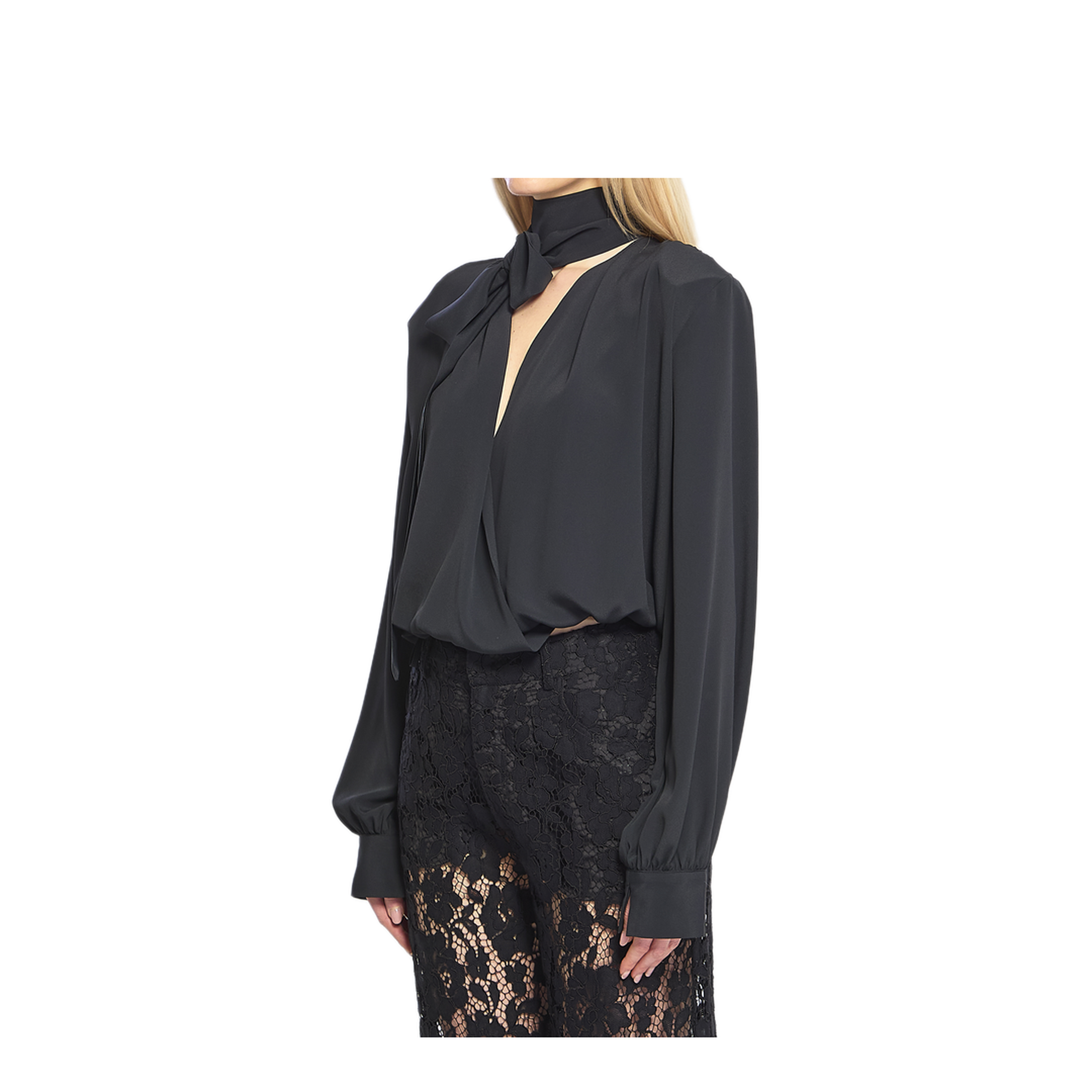 MAYFEYR - Federica Tosi - Black Wrap Blouse With Scarf - 4110341229