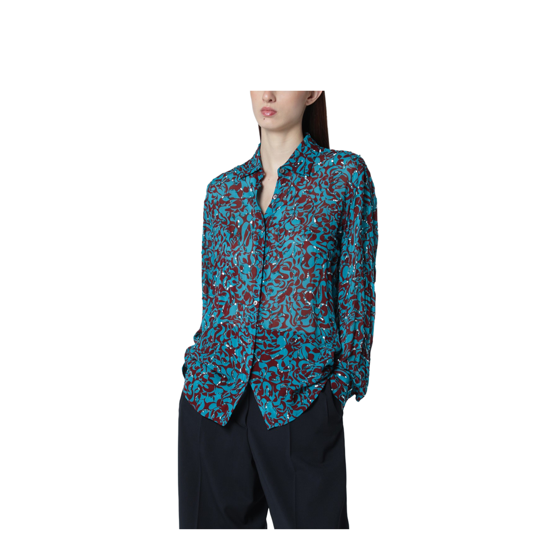 Shirt with Turquoise Sequin Print