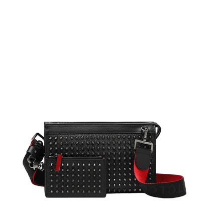 Black Leather Shoulder Bag with Studs