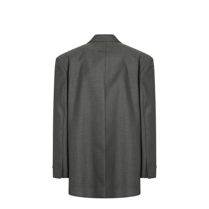 Grey Single-Breasted Wool Blazer