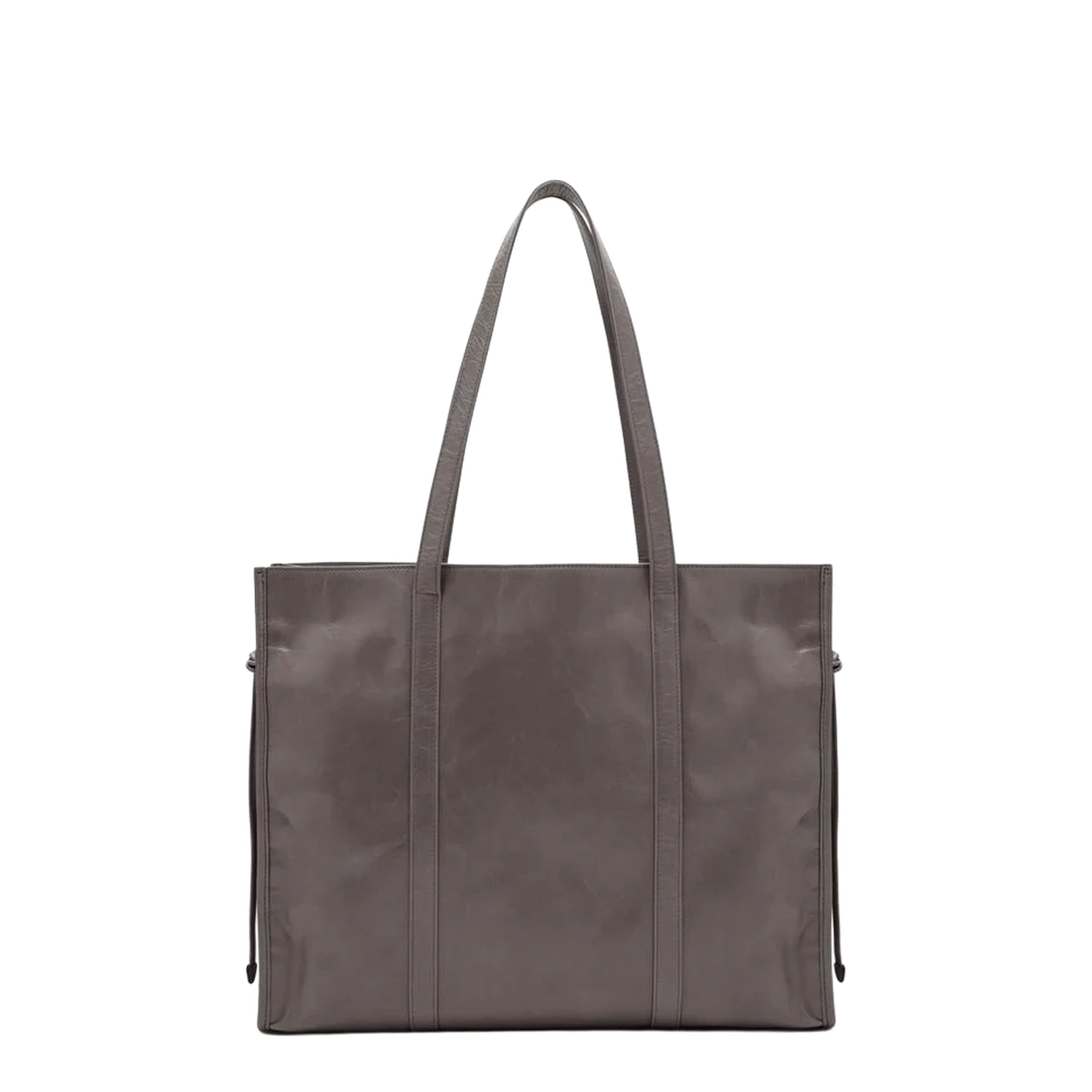 Large Grey Shiny Leather Shopping Bag
