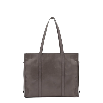 Large Grey Shiny Leather Shopping Bag
