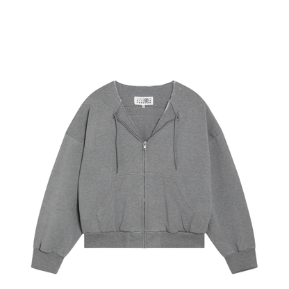 Cotton Zip Hoodie with Drawstring Gray